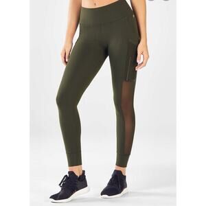 Fabletics mesh sides with side pockets ankle length dark green leggings size XS
